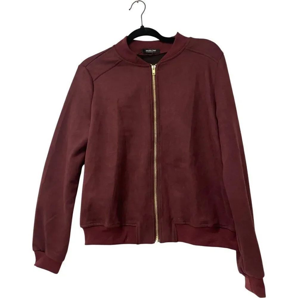 Massimo Dutti Womens Sweater Cardigan L Burgundy red Bomber 5747/644 NWoT
